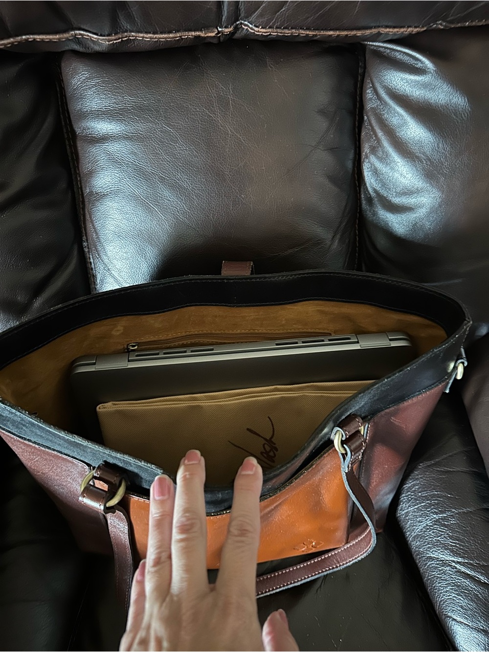 Patricia Nash Two-Tone Leather Tote in Brown and Black - Picture 6 of 6